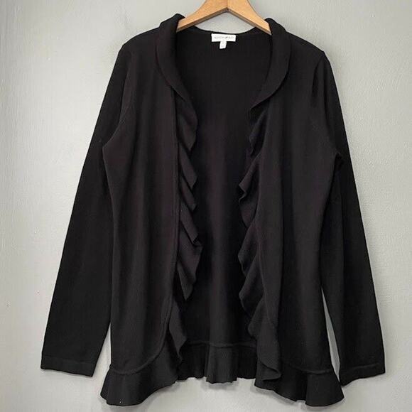 Fashion Bug Size Medium Black Ruffled Sweater Cardigan Dark Romantic Whimsigoth - Picture 1 of 9